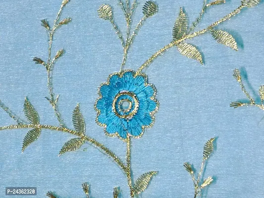 N.K CREATION Women's Fancy Banarasi Organza Silk Dupatta with Golden Embroidery, Zari Work (Light blue)-thumb3