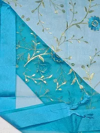 N.K CREATION Women's Fancy Banarasi Organza Silk Dupatta with Golden Embroidery, Zari Work (Light blue)-thumb1