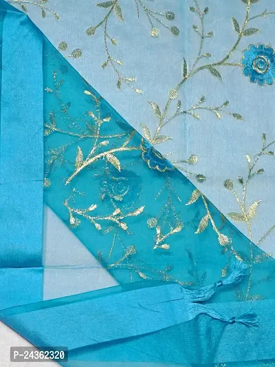 N.K CREATION Women's Fancy Banarasi Organza Silk Dupatta with Golden Embroidery, Zari Work (Light blue)-thumb2