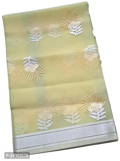 N.K CREATION Women's Organza Dupatta with Multi colored Embroidery, Resham Work (Light Yellow)-thumb0