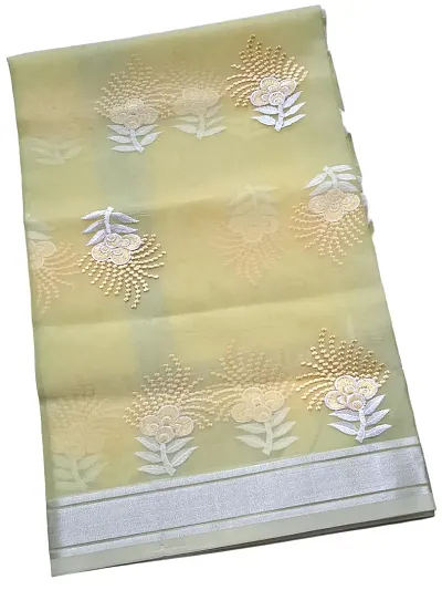 N.K CREATION Women's Organza Dupatta with colored Embroidery, Resham Work (Light Yellow)