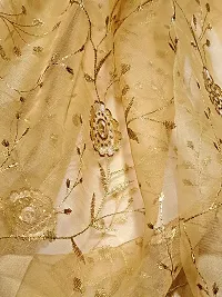 N.K CREATION Women's Fancy Banarasi Organza Silk Dupatta with Golden Embroidery, Zari Work (Beige)-thumb3