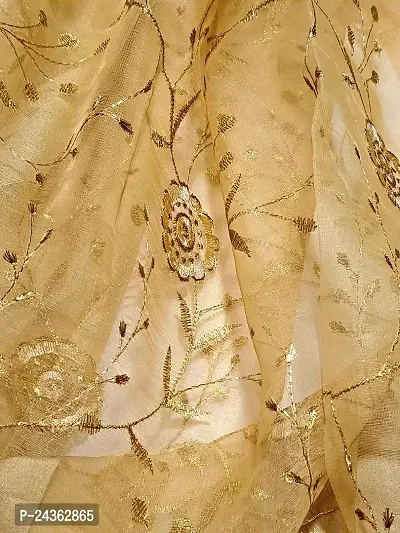 N.K CREATION Women's Fancy Banarasi Organza Silk Dupatta with Golden Embroidery, Zari Work (Beige)-thumb4