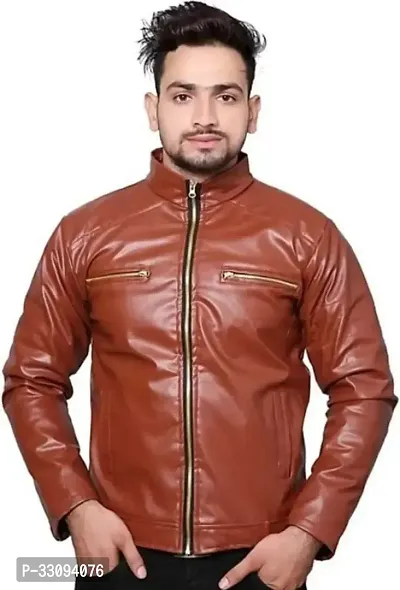 Mens Synthetic leather Jacket Choclate Brown-thumb0