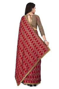 Vichitra Silk Foil Print Lace Border Sarees with Blouse Piece-thumb3