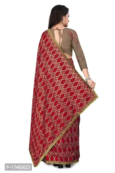 Vichitra Silk Foil Print Lace Border Sarees with Blouse Piece-thumb4