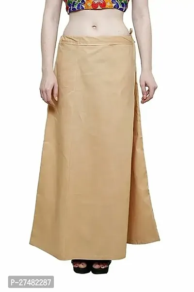 Stylish Beige Cotton Solid Readymade Saree Petticoats