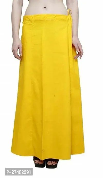 Stylish Yellow Cotton Solid Readymade Saree Petticoats
