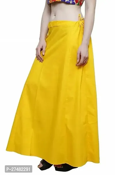 Stylish Yellow Cotton Solid Readymade Saree Petticoats-thumb2
