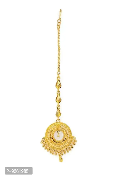 Alloy Gold Plated Traditional Bridal Maang Tikka For Women And Girls