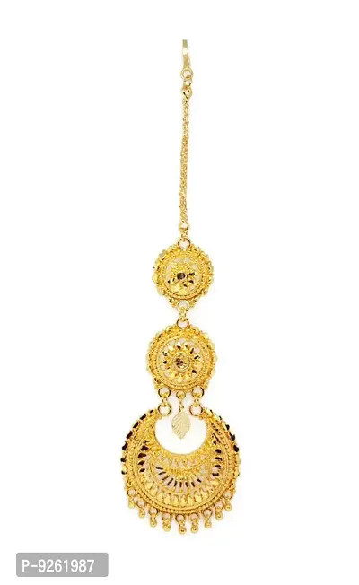 Alloy Gold Plated Traditional Bridal Maang Tikka For Women And Girls