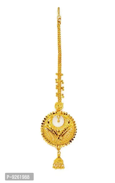 Alloy Gold Plated Traditional Bridal Maang Tikka For Women And Girls-thumb0