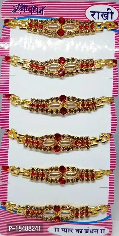 Traditional And Beautiful Elegant AD Gold Plated Rakhi For Brother Rakhi Set Rakhi Combo Bhaiya Rakhi Combo Rakhi Set Of 6-thumb0