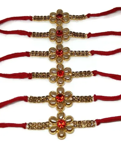 Traditional And Beautiful Elegant AD Gold Plated Rakhi For Brother (Pack of 6)
