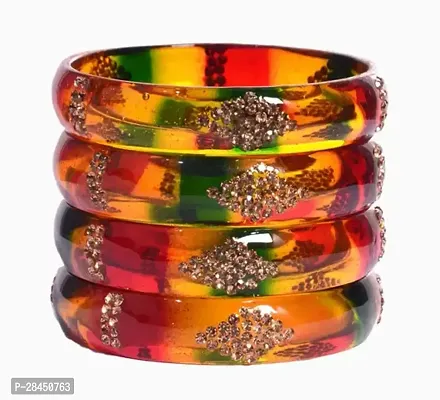 Elegant Multicoloured Glass Cubic Zirconia Bangle for Women Pack of 4-thumb0