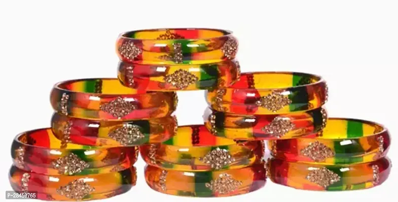 Elegant Multicoloured Glass Cubic Zirconia Bangle for Women Pack of 12-thumb0