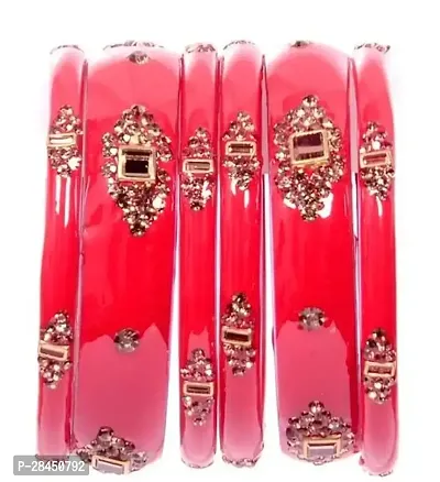 Elegant Red Glass Cubic Zirconia Bangle For Women Pack of 6-thumb0