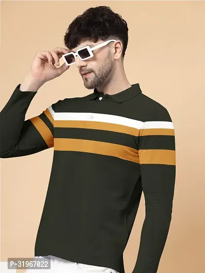 Trendy Cotton Blend Striped Polos For Men