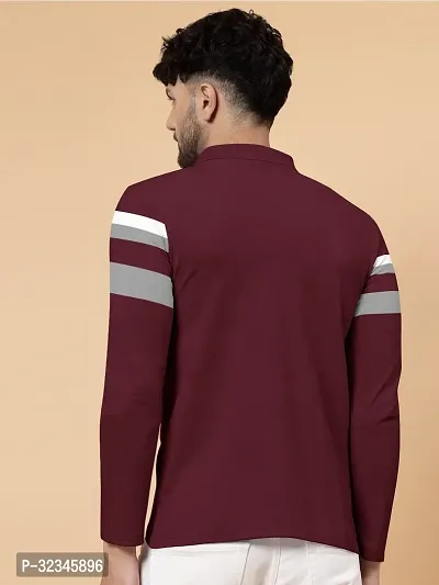 Stylish Colorblock Men Polo Neck Maroon T-Shirt-thumb2