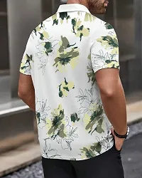 Stylish Floral Print Men Polo Neck Green T-Shirt-thumb1