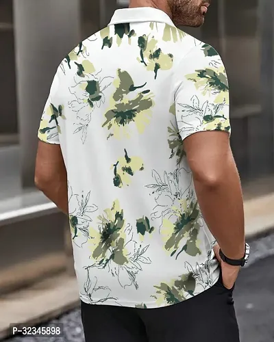 Stylish Floral Print Men Polo Neck Green T-Shirt-thumb2