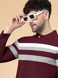 Stylish Colorblock Men Polo Neck Maroon T-Shirt-thumb2