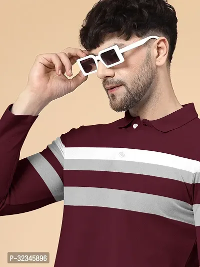 Stylish Colorblock Men Polo Neck Maroon T-Shirt-thumb3