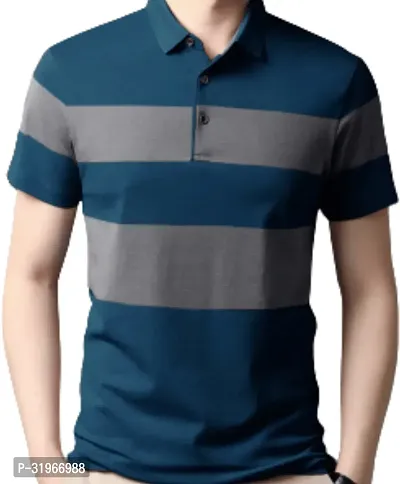 Trendy Cotton Blend Colourblocked Polos For Men-thumb0