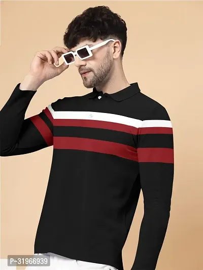 Trendy Cotton Blend Striped Polos For Men