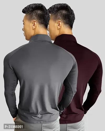 Trendy Multicoloured Polyester Turtle Neck T-Shirt for Men Pack of 2-thumb2