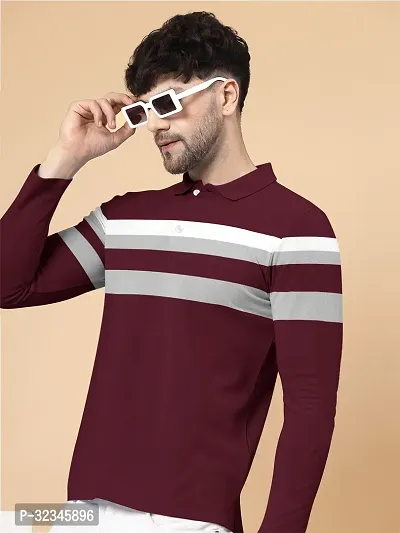 Stylish Colorblock Men Polo Neck Maroon T-Shirt-thumb0