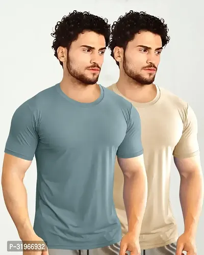 Trendy Cotton Blend Solid Round Neck Tees For Men Pack Of 2-thumb0