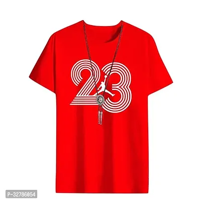 Reliable Red Polyester Blend Printed Round Neck Tshirt For Men