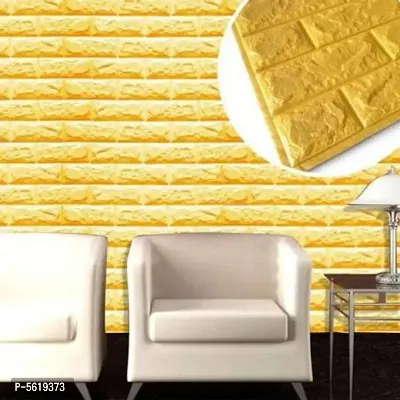 Aspiration Collection 3D Embossed Washable PE Foam DIY Self Adhesive Brick Wall Sticker for Bedrooms, Living Room, Kids Room, Office (yellow) (1 Pc)-thumb0