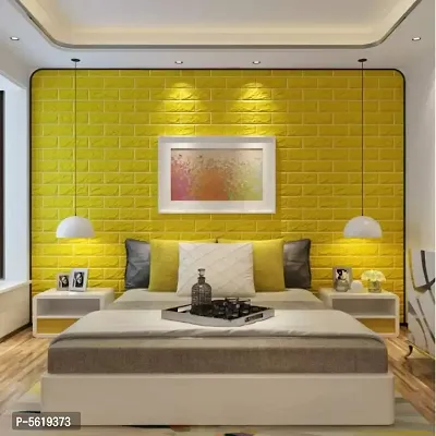 Aspiration Collection 3D Embossed Washable PE Foam DIY Self Adhesive Brick Wall Sticker for Bedrooms, Living Room, Kids Room, Office (yellow) (1 Pc)-thumb2
