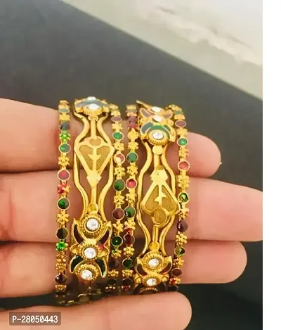 Elegant Golden Metal American Diamond Bangles or Bracelets For Women Pack of 6-thumb0