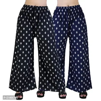 Printed Rayon Pant in Black