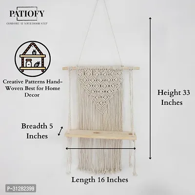 Macrame Wall Hanging Shelf  Style with Floating Wood Wall Shelf for Decor Beige-thumb2