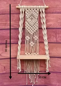 Macrame Indoor Wall Hanging Shelf Chic Decor Wood Floating Shelves OFF WHITE-thumb1