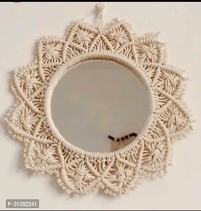 Handmade Macrame Wall Hanging Mirror 40Cm X 40Cm White