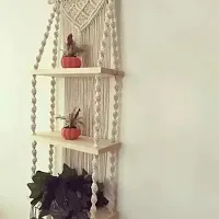 Macrame Wooden Wall Hanging Shelf Modern Chic Woven Macrame Tapestries Wall Art OFF WHITE-thumb2