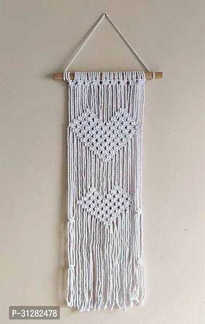 Bohemian Wall Hanging Decor Cotton Macrame Double Heart MADE IN INDIA. 20 inch X 12 inch OFF WHITE-thumb0