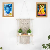 Macrame Wall Hanging Shelf  Style with Floating Wood Wall Shelf for Decor Beige-thumb2