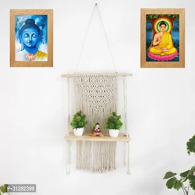 Macrame Wall Hanging Shelf  Style with Floating Wood Wall Shelf for Decor Beige-thumb3