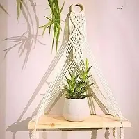 Macrame Indoor Wall Hanging Shelf Chic Decor Wood Floating Shelves OFF WHITE-thumb2