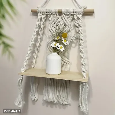 Macrame wall hanging shelf 21 inch X 5 inch White-thumb2