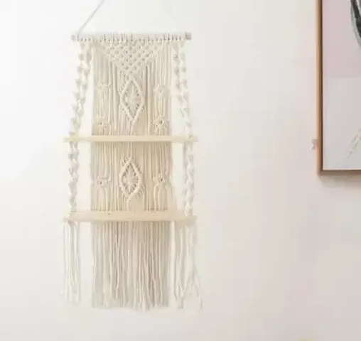 MACRAME WALL SELF HANGARS FOR HOME DECORATION. 56 cm X 30 cm White