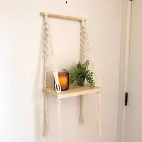 Macrame Hanging Shelf  Macrame Wall Shelf 24 inch X 12 inch Beige-thumb1