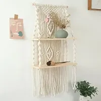 Macrame wall hanging double shelf 33 inch X 12 inch White-thumb1