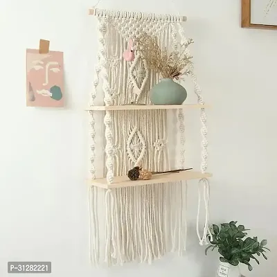 Macrame wall hanging double shelf 33 inch X 12 inch White-thumb2